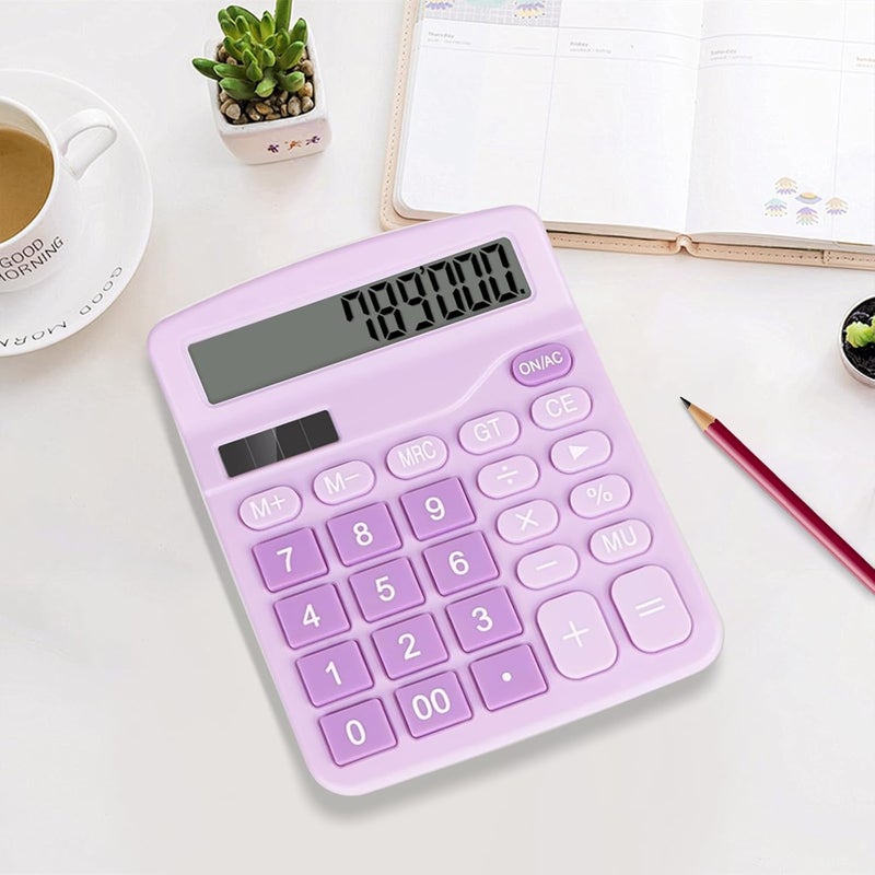 HUTUDD Desktop Calculator, Purple Calculator Big Buttons, 12-Digits Large LCD Display, Solar and AA Battery Dual Power, Desk Calculators for Office Home School Business Class (Purple) - Image 3